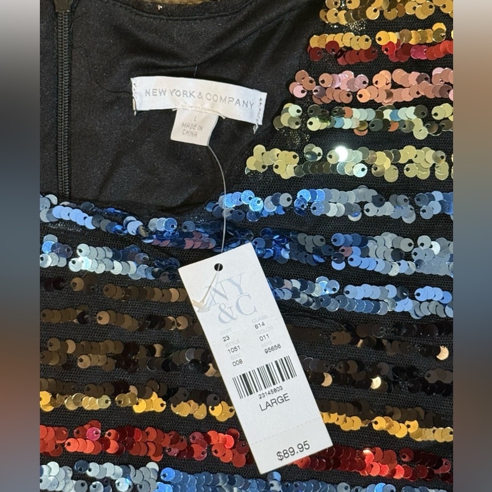 NWT NEW YORK & CO Women’s Glam Multicolored Sequin Cocktail Party Dress, Sz L - Picture 2 of 7